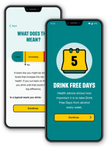 Two demos of the NHS Drink Free Days app on smart phones.