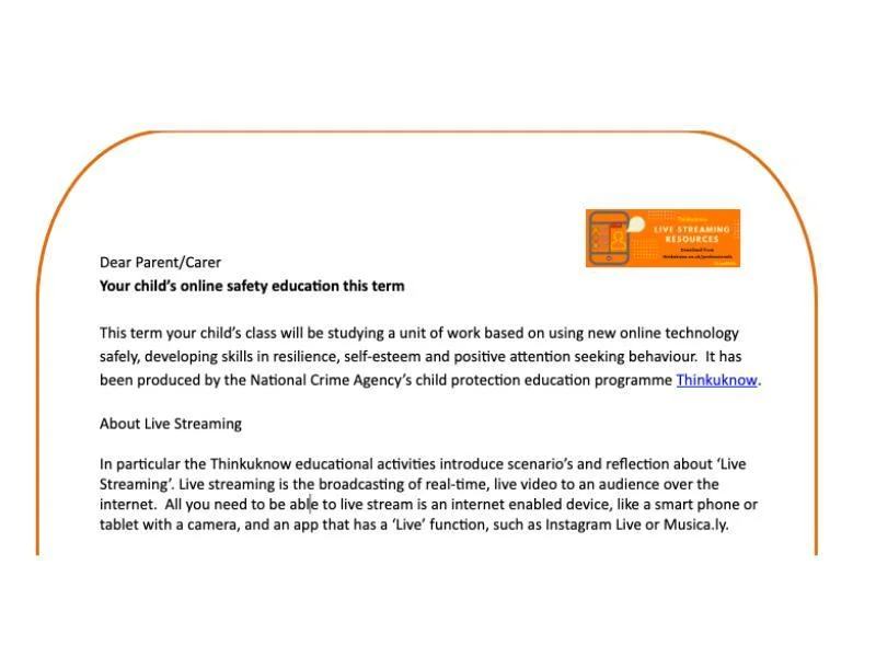 Child online safety letter for parents and careers 