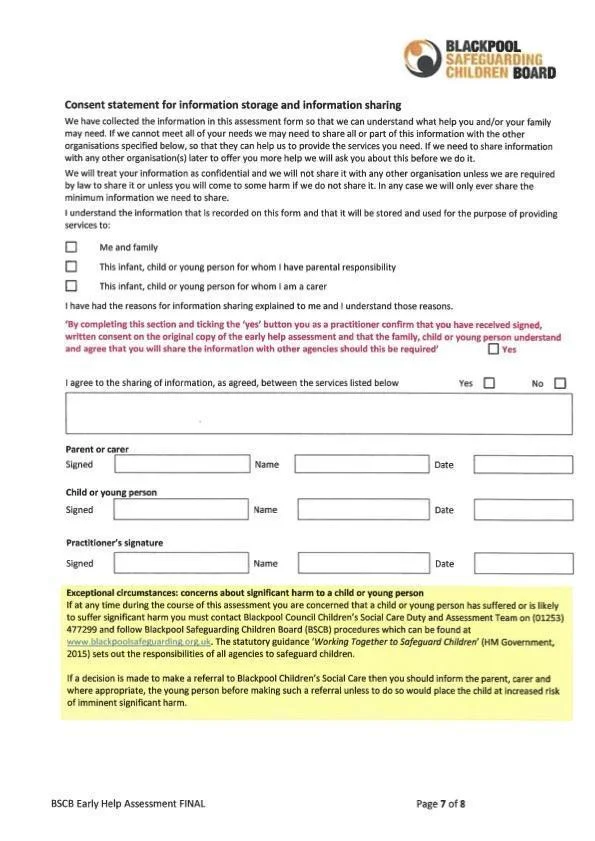 Early help consent form